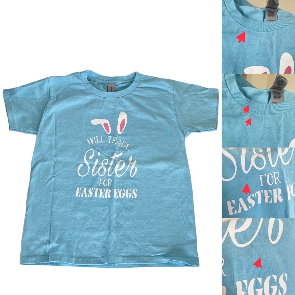 Gildan 100% Heavy Cotton Blue Easter Graphic T-Shirt Youth size XS